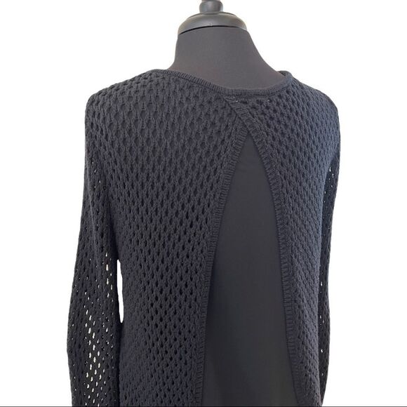 Bar III Black Open Knit Split Back Sweater Sz M - Picture 9 of 11